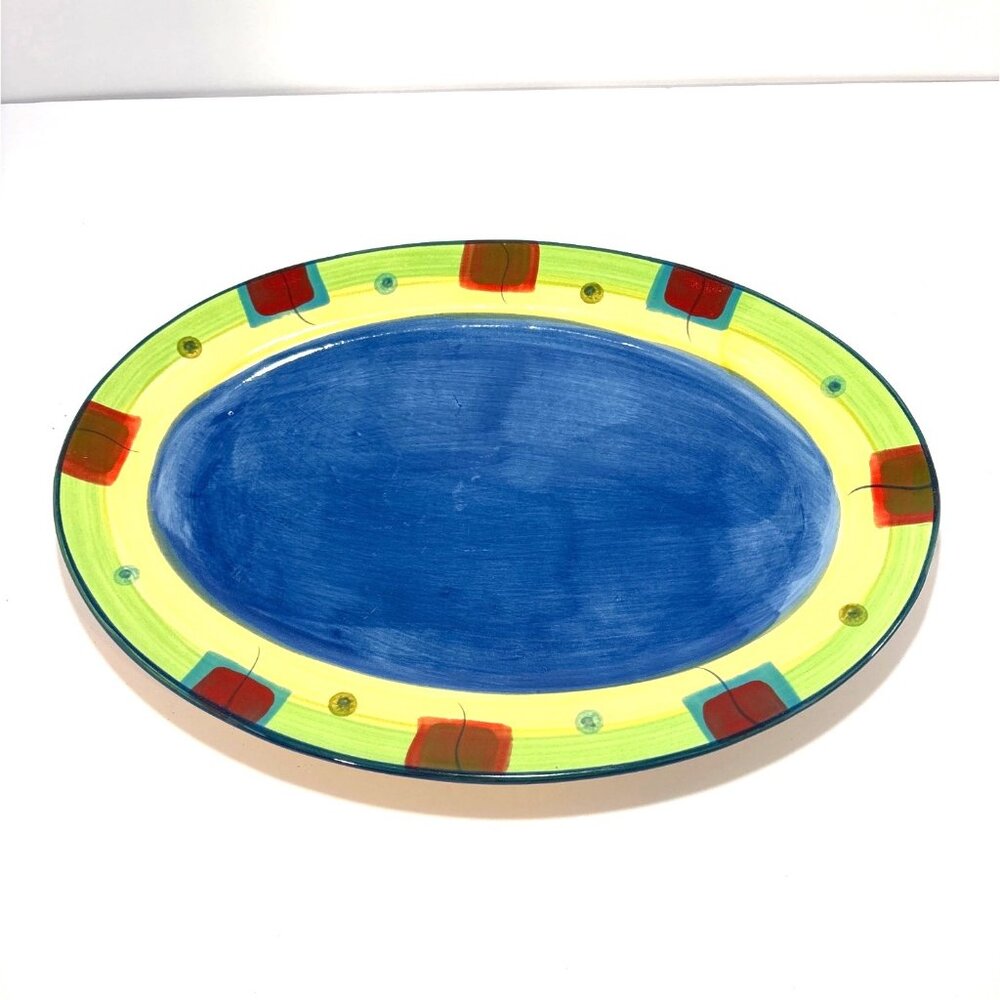 Pfaltzgraff Everyday Mesa Oval Platter Vibrant Blue & Multicolor Ceramic Serving